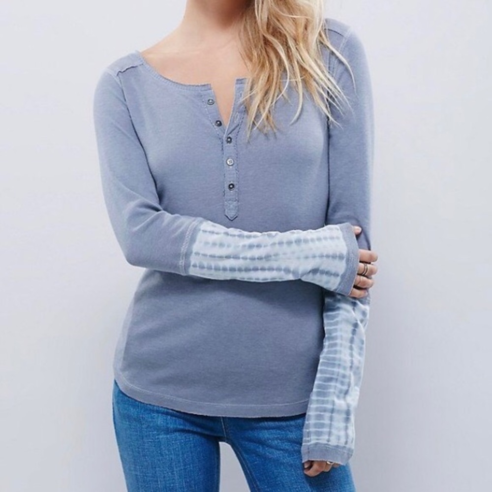 We the free washed tie dye cuff Henley shirt